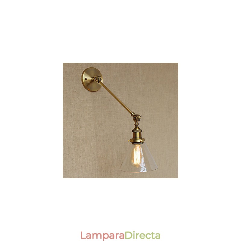Lámpara de pared estilo retro creativo estilo americano estilo country para salón o dormitorio con brazo de latón, bronce y vidrio de hierro.