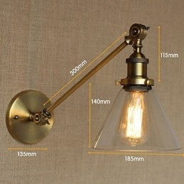 Lámpara de pared estilo retro creativo estilo americano estilo country para salón o dormitorio con brazo de latón, bronce y vidrio de hierro.