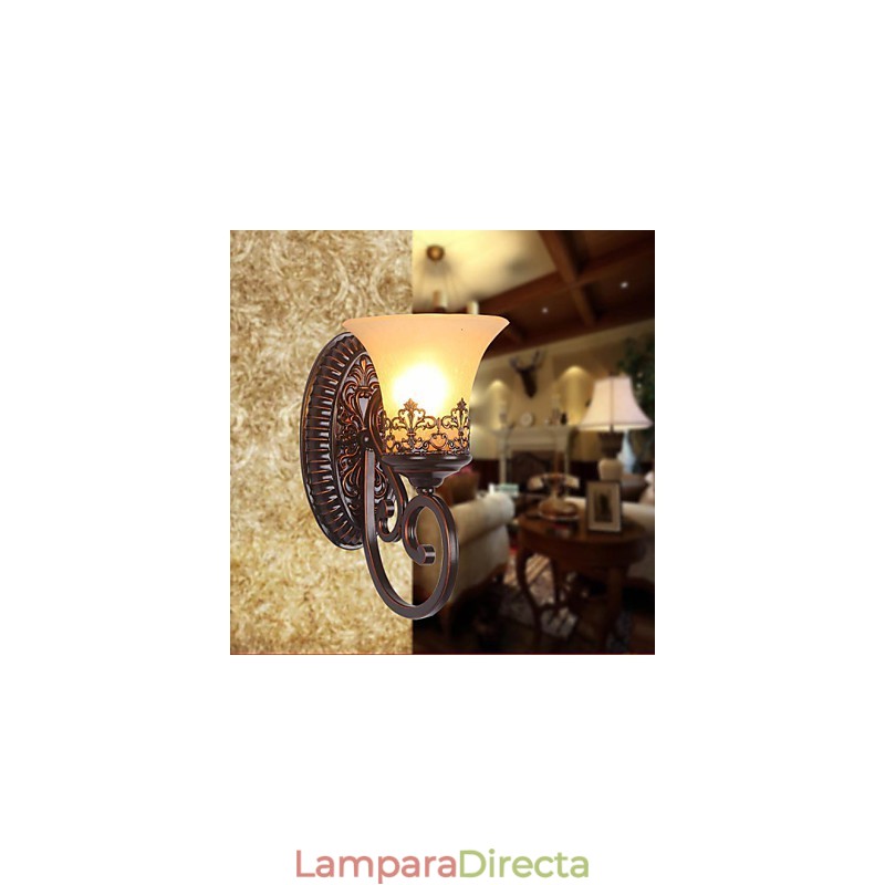 Lámpara de pared de cristal para dormitorio, estilo europeo, de hierro forjado y estilo antiguo.