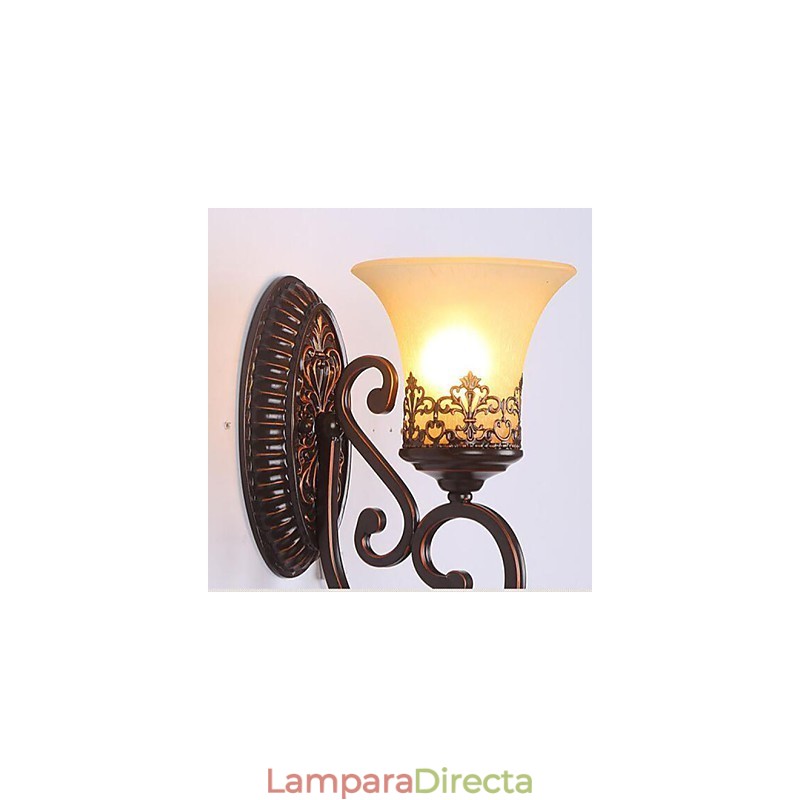 Lámpara de pared de cristal para dormitorio, estilo europeo, de hierro forjado y estilo antiguo.