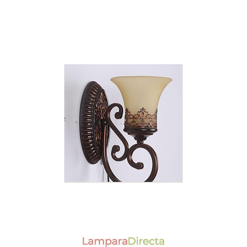 Lámpara de pared de cristal para dormitorio, estilo europeo, de hierro forjado y estilo antiguo.