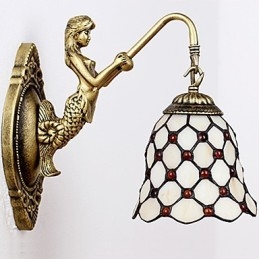 Lámpara de pared de hierro forjado creativa, estilo rural, estilo europeo, con luces de cristal