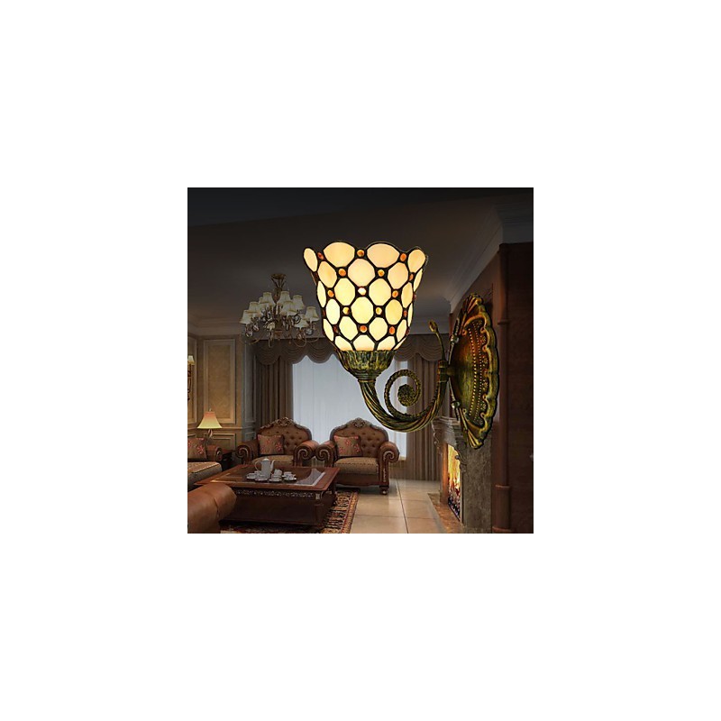 Lámpara de pared de hierro forjado creativa, estilo rural, estilo mediterráneo europeo, con luces de cristal.