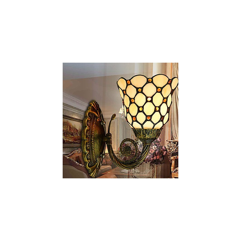Lámpara de pared de hierro forjado creativa, estilo rural, estilo mediterráneo europeo, con luces de cristal.