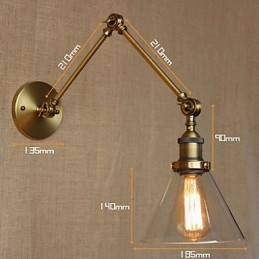 Aplique de pared de bronce decorado con estilo industrial, retro, vintage, para dormitorio, iglesia y salón.