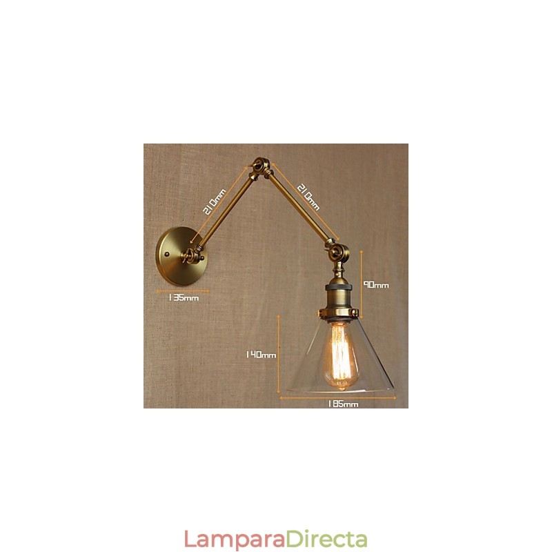Aplique de pared de bronce decorado con estilo industrial, retro, vintage, para dormitorio, iglesia y salón.