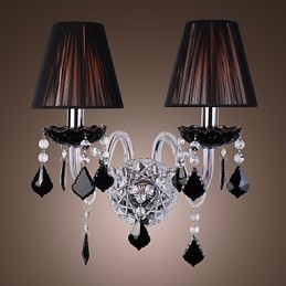 Aplique de pared de cristal con 2 luces y pantalla de tela