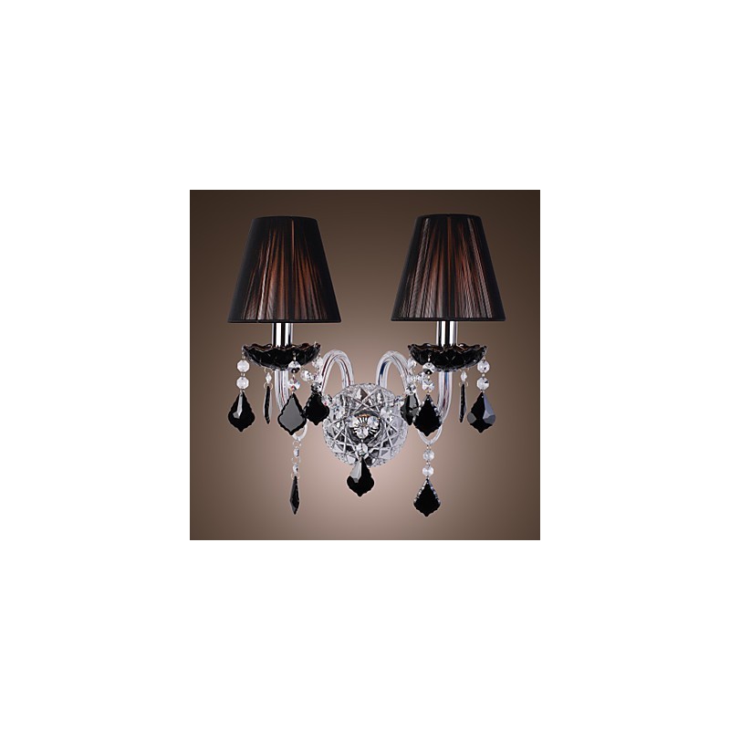 Aplique de pared de cristal con 2 luces y pantalla de tela