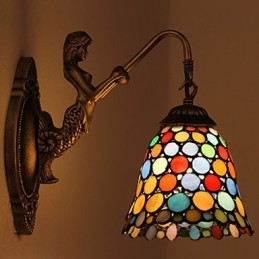 Lámpara de pared de hierro forjado creativa, estilo rural, estilo europeo, con luces de cristal