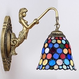 Lámpara de pared de hierro forjado creativa, estilo rural, estilo europeo, con luces de cristal