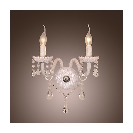 Aplique de pared de cristal con 2 luces y bombilla tipo vela Aplique de pared de cristal con 2 luces y bombilla tipo vela