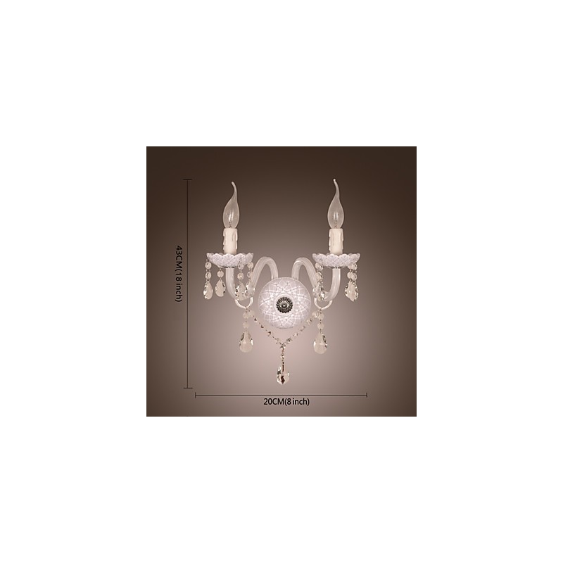 Aplique de pared de cristal con 2 luces y bombilla tipo vela