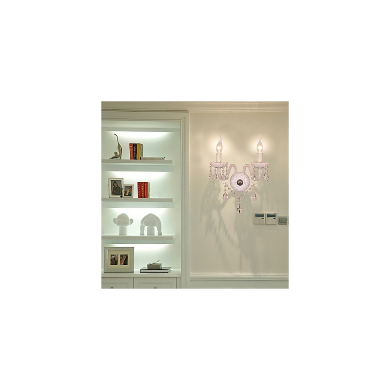 Aplique de pared de cristal con 2 luces y bombilla tipo vela