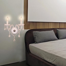 Aplique de pared de cristal con 2 luces y bombilla tipo vela