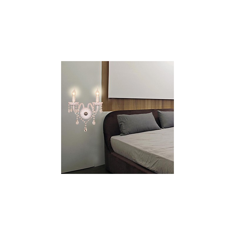 Aplique de pared de cristal con 2 luces y bombilla tipo vela