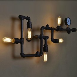 Apliques de pared de 5 luces, tubería de agua, hierro, estilo mini, estilo industrial, estilo campestre, metal.