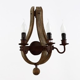 Lámpara de pared de madera rústica americana vintage con forma de barril de vino, ideal para sala de estar y dormitorio.