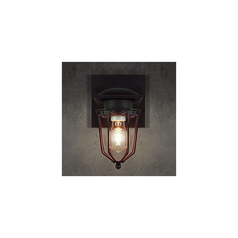 Lámparas de pared retro de hierro forjado, lámpara de pared antigua de un solo cabezal, lámpara de pared con reminiscencias de loft, lámpara de pared vintage de hierro americano con jaulas pequeñas.