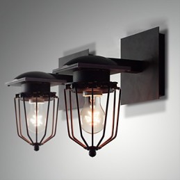 Lámparas de pared retro de hierro forjado, lámpara de pared antigua de un solo cabezal, lámpara de pared con reminiscencias de loft, lámpara de pared vintage de hierro americano con jaulas pequeñas.
