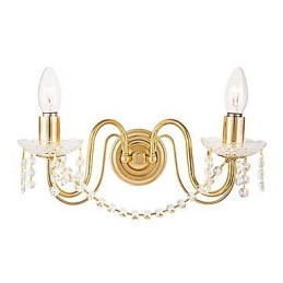 Aplique de pared de cristal dorado con 2 luces