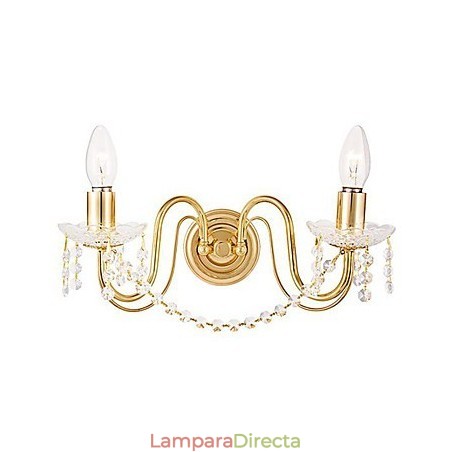 Aplique de pared de cristal dorado con 2 luces Aplique de pared de cristal dorado con 2 luces