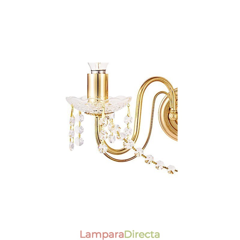 Aplique de pared de cristal dorado con 2 luces