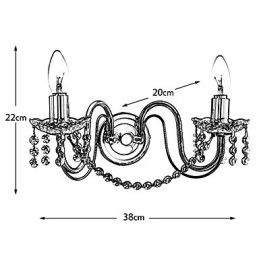 Aplique de pared de cristal dorado con 2 luces