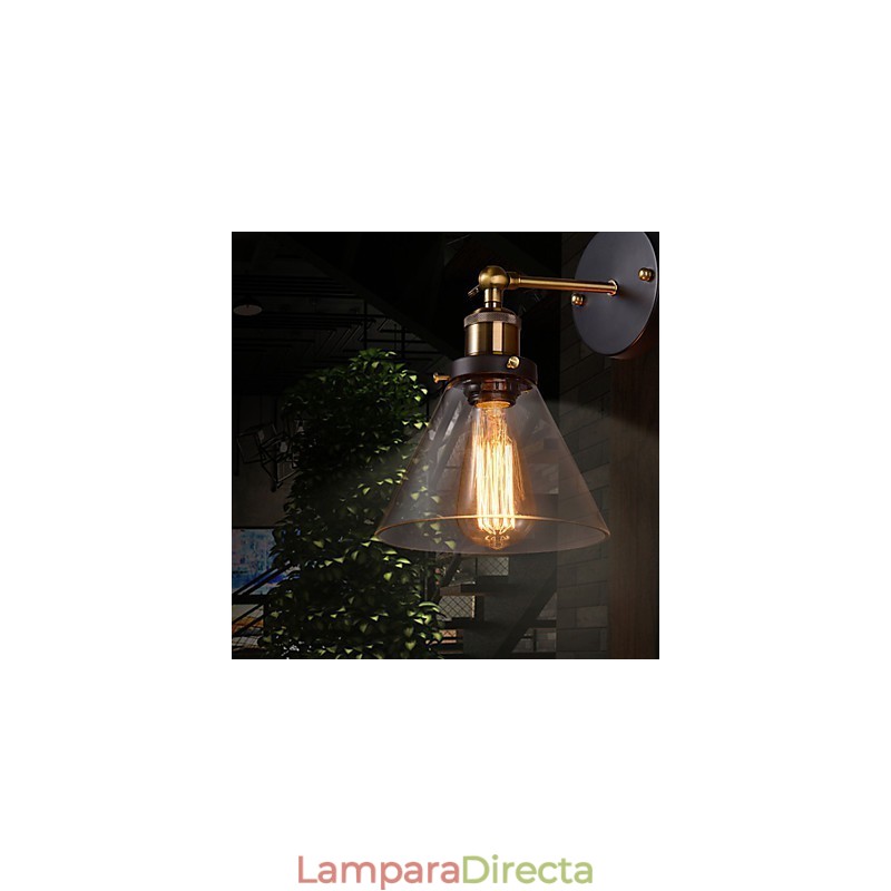 Lámpara de pared retro con pantalla de cristal floral y soporte de metal