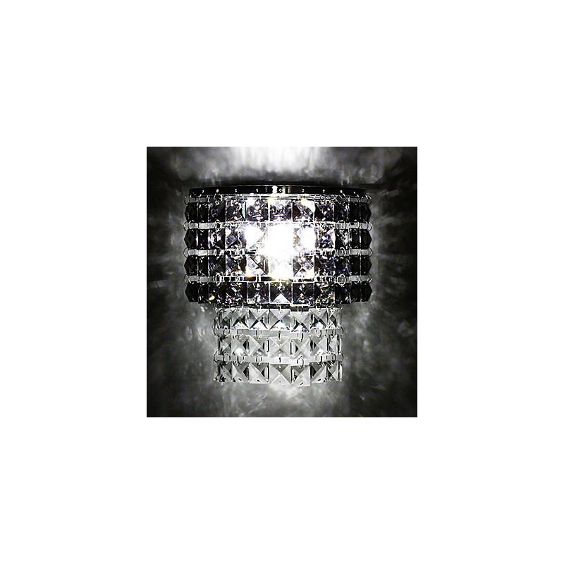 Lámpara de pared moderna con pantalla de tela, placa de metal, decoración de cristal.