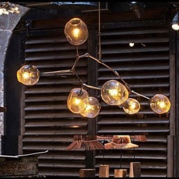 Lámpara colgante de 7 luces con forma de rama y bola de cristal artístico con pantalla de cristal