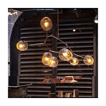 Lámpara colgante de 7 luces con forma de rama y bola de cristal artístico con pantalla de cristal Lámpara colgante de 7 luces con forma de rama y bola de cristal artístico con pantalla de cristal