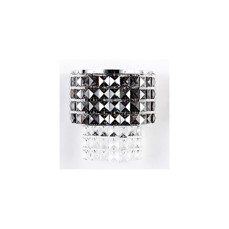 Lámpara de pared moderna con pantalla de tela, placa de metal, decoración de cristal.
