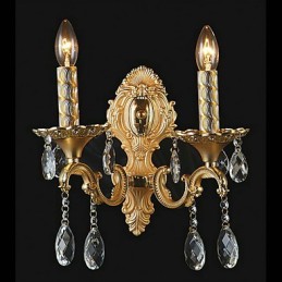 Aplique de pared de cristal dorado con 2 luces