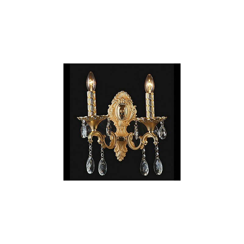 Aplique de pared de cristal dorado con 2 luces