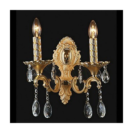 Aplique de pared de cristal dorado con 2 luces Aplique de pared de cristal dorado con 2 luces
