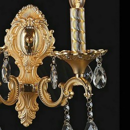 Aplique de pared de cristal dorado con 2 luces