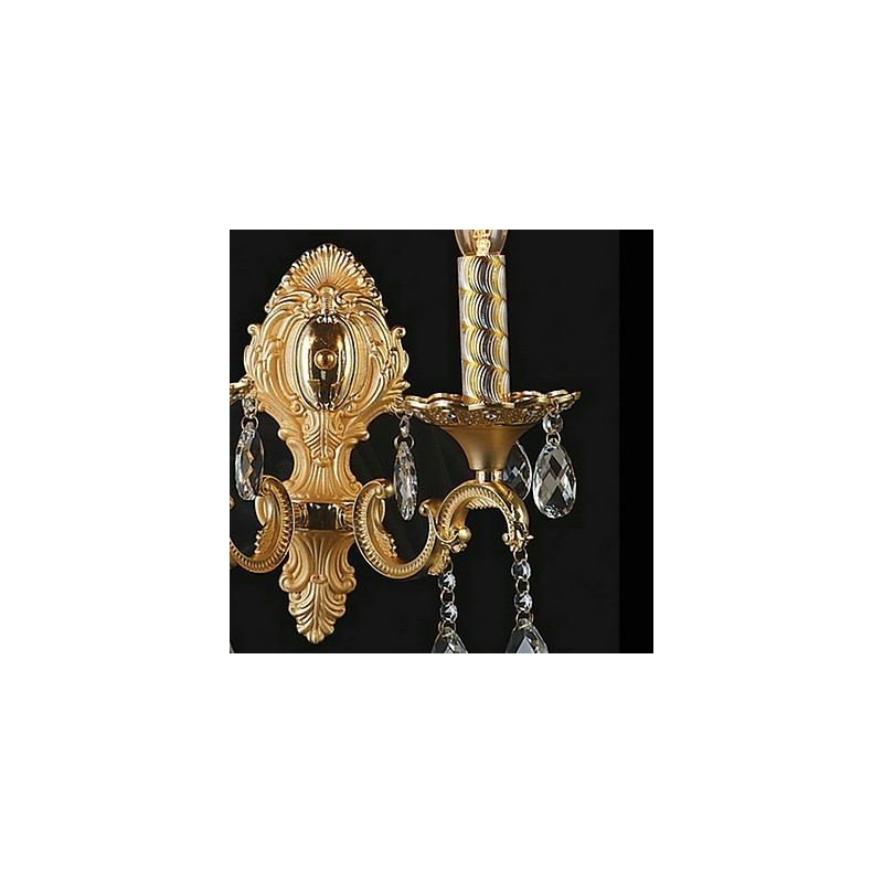 Aplique de pared de cristal dorado con 2 luces
