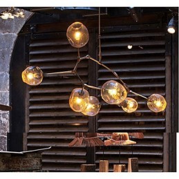 Lámpara colgante de 7 luces con forma de rama y bola de cristal artístico con pantalla de cristal