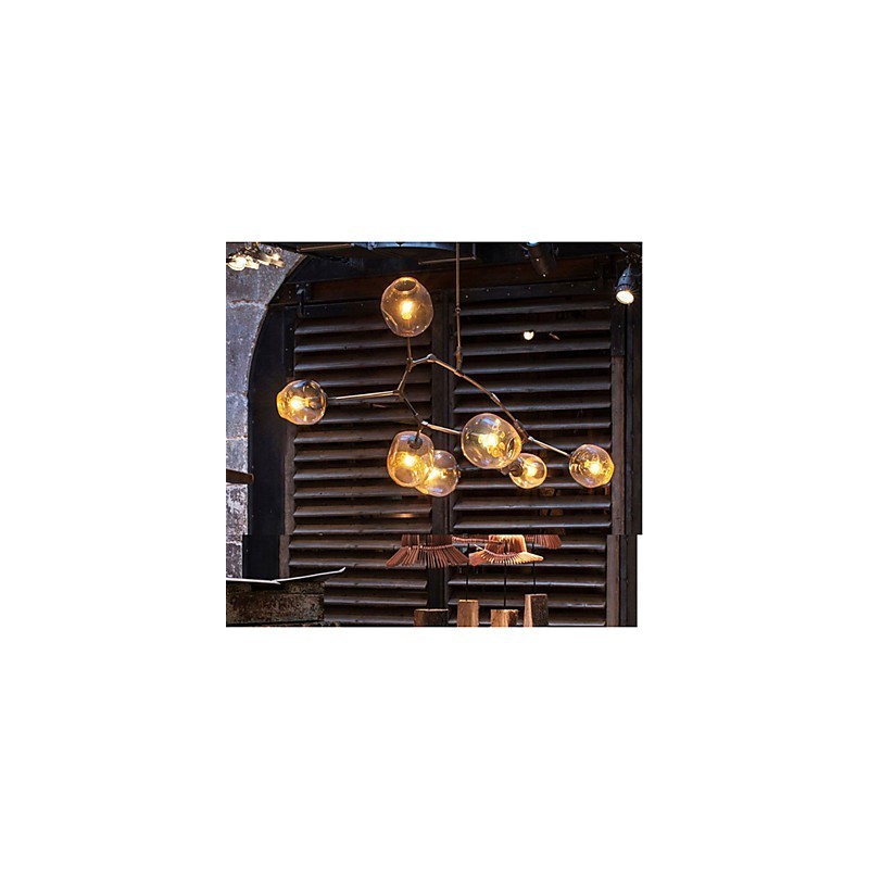 Lámpara colgante de 7 luces con forma de rama y bola de cristal artístico con pantalla de cristal