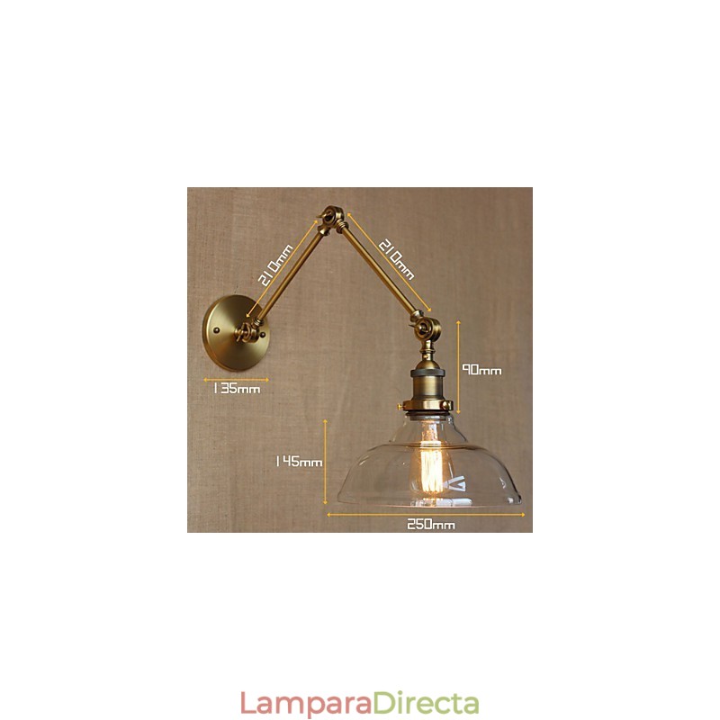 Lámpara de diseño estilo LOFT, moderna lámpara de pared decorativa de café de vidrio y bronce.