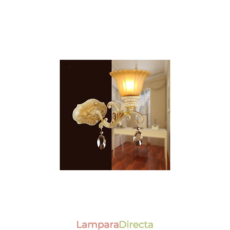 Lámpara de pared de cristal para dormitorio, estilo europeo, de hierro forjado, que restaura formas antiguas.