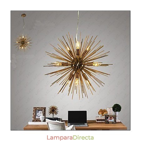 Lámpara de araña de 10 luces de línea creativa de cobre de imitación retro Lámpara de araña de 10 luces de línea creativa de cobre de imitación retro