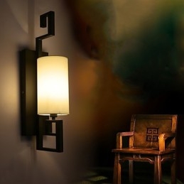 Lámpara antigua de estilo americano moderno para sala de estar, dormitorio, hotel, lámpara de pared de tela blanca.