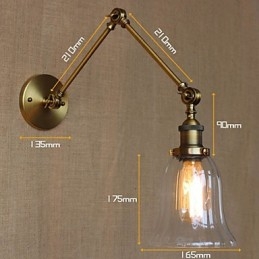 Lámpara de pared de balcón con brazo largo y doble de vidrio chapado en bronce nórdico de estilo americano de Milán
