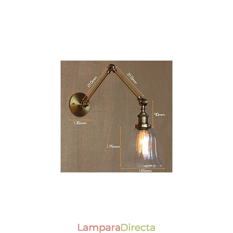 Lámpara de pared de balcón con brazo largo y doble de vidrio chapado en bronce nórdico de estilo americano de Milán