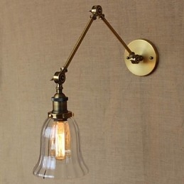 Lámpara de pared de balcón con brazo largo y doble de vidrio chapado en bronce nórdico de estilo americano de Milán