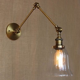 Lámpara de pared de balcón con brazo largo y doble de vidrio chapado en bronce nórdico de estilo americano de Milán