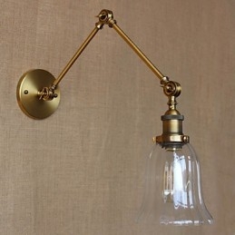 Lámpara de pared de balcón con brazo largo y doble de vidrio chapado en bronce nórdico de estilo americano de Milán