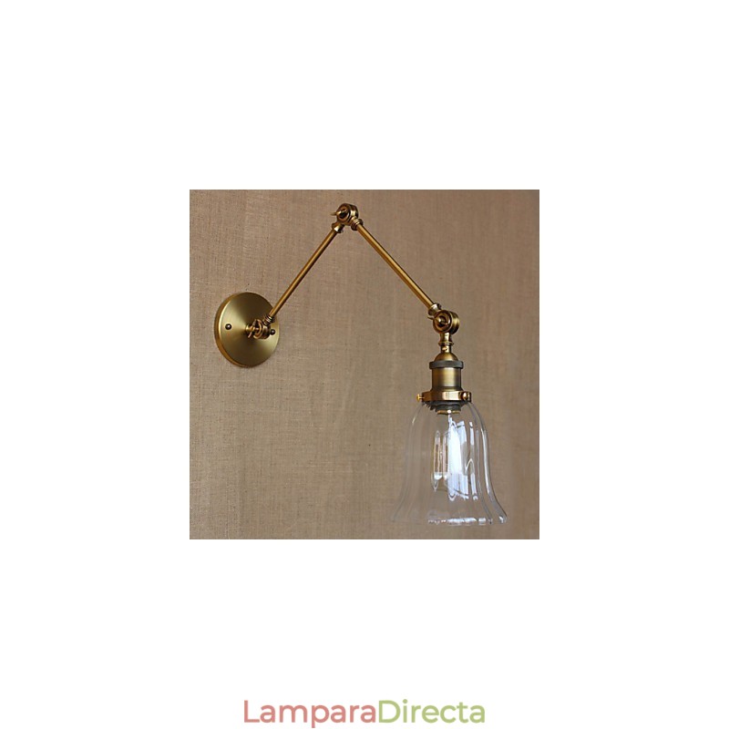 Lámpara de pared de balcón con brazo largo y doble de vidrio chapado en bronce nórdico de estilo americano de Milán