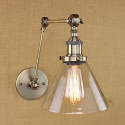 Lámpara de pared de cristal con brazo de hierro y revestimiento de bronce para bar, comedor, hotel, vintage, iluminación